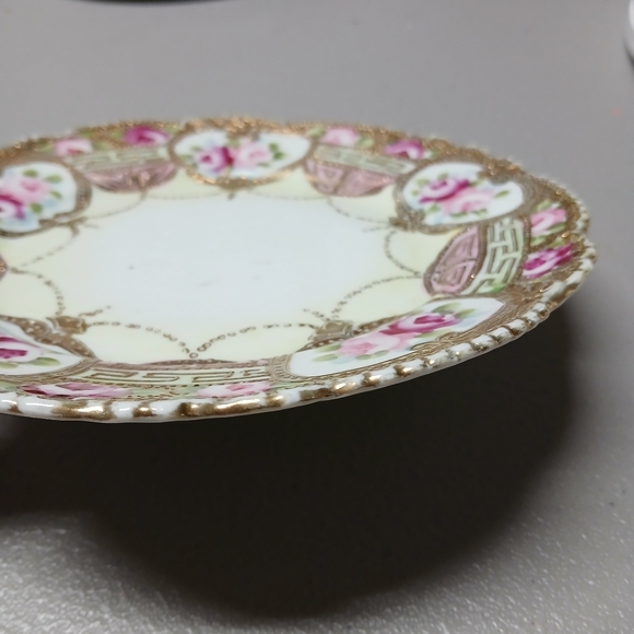 Nippon Vintage 7.5" Plate Gold Scalloped Edge Pink Roses Berry Bowl Underplate? - Picture 11 of 16
